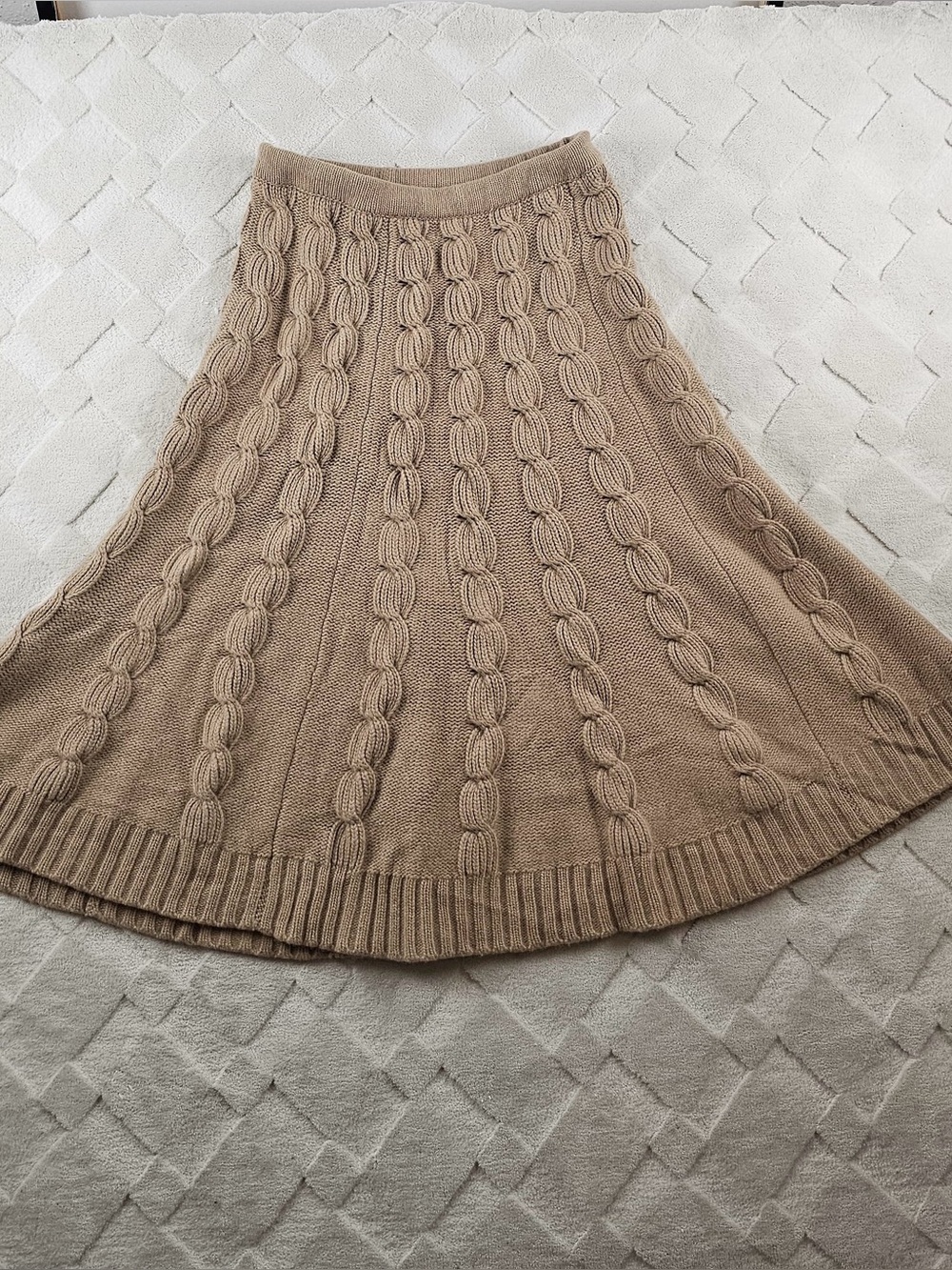 Michael Kors Wool/Cashmere Heavy Cable Knit Flared Midi Skirt Womens Large